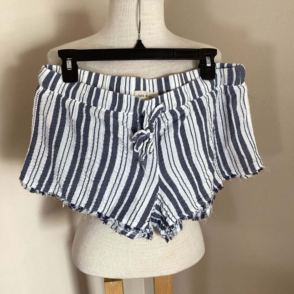 Cloth & Stone Blue and White Striped Fray Hem Drawstring Shorts Size L